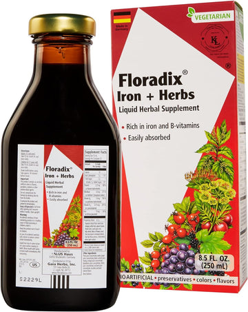 Floradix Iron + Herbs, 8.5 Fl Oz Glass Bottle