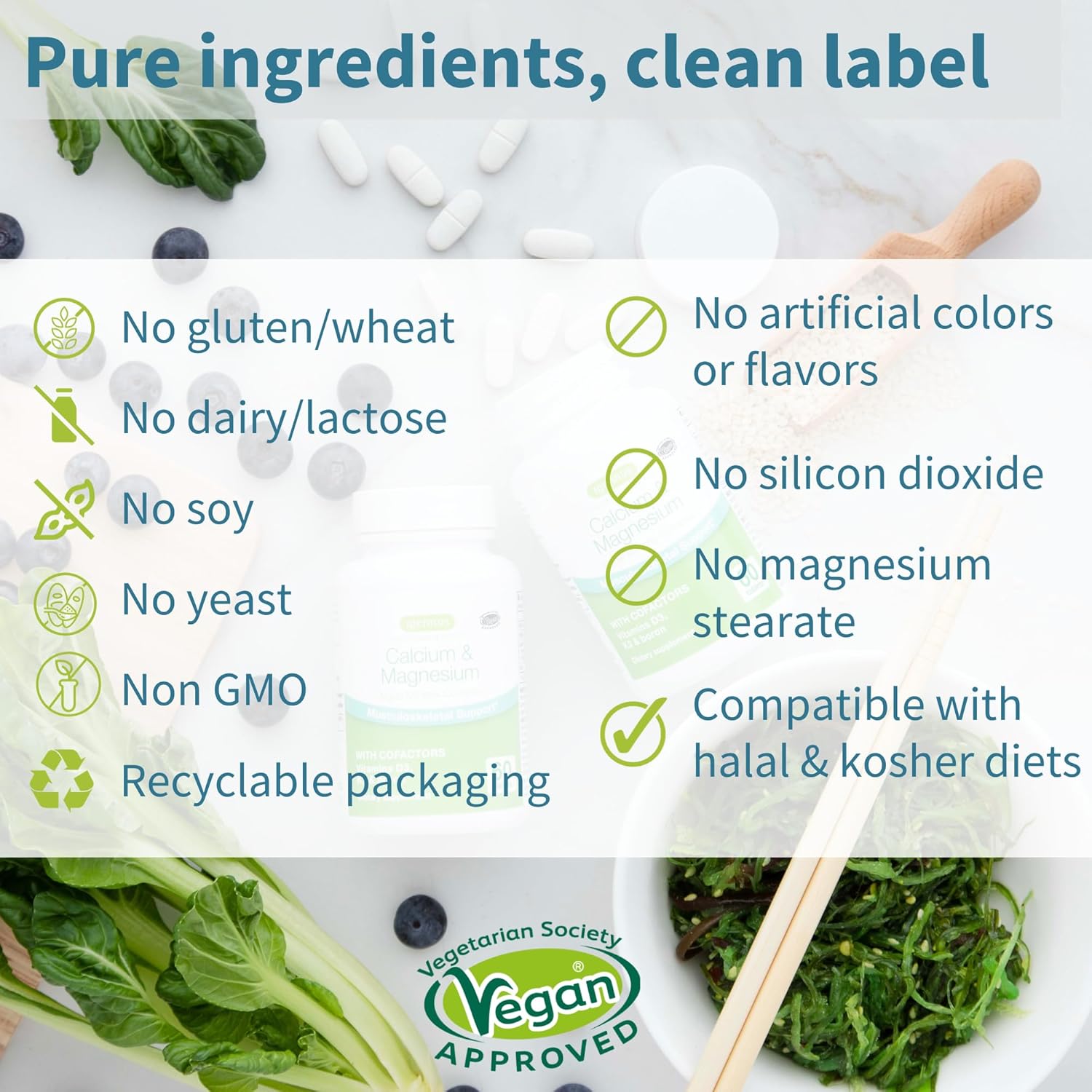 High Absorption Algae Calcium & Magnesium Supplement, Plant Based, K2 & D3, Non-GMO Red Algae Mineral Complex for Bone & Teeth Support, with Boron, Vegan, 60 Tablets, by Igennus : Health & Household