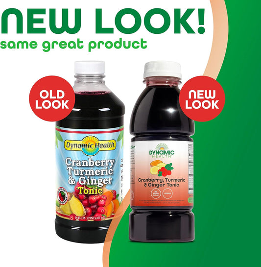 Dynamic Health Cranberry Turmeric and Ginger Tonic, Certified Organic, Natural Antioxidant Support, No Added Sugar, Gluten-Free, 16 Fl oz