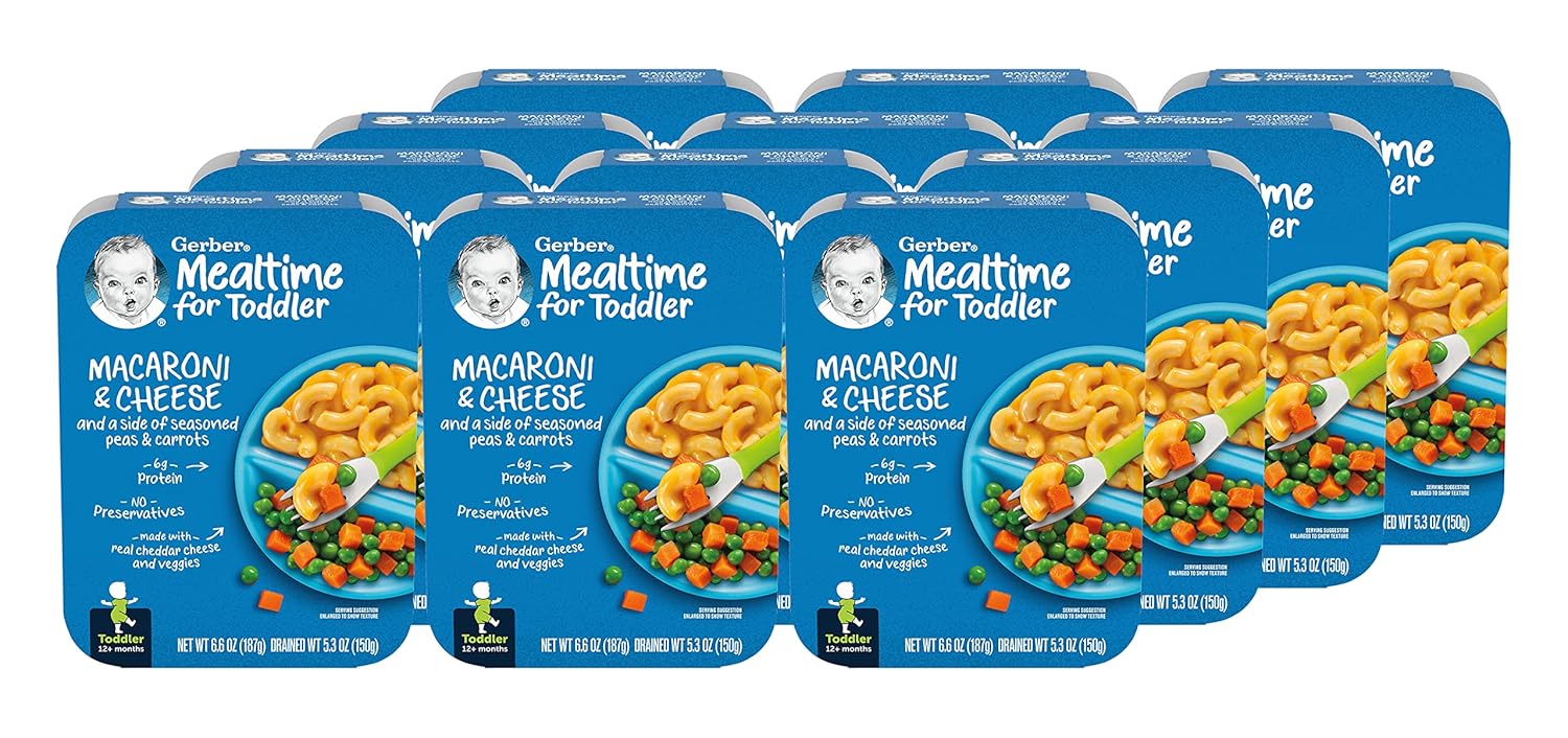 Gerber Mealtime For Toddler Macaroni & Cheese With Side Of Seasoned Peas & Carrots, Made With Real Cheddar Cheese & Farm Grown Veggies (6.6 Ounce (Pack Of 12))