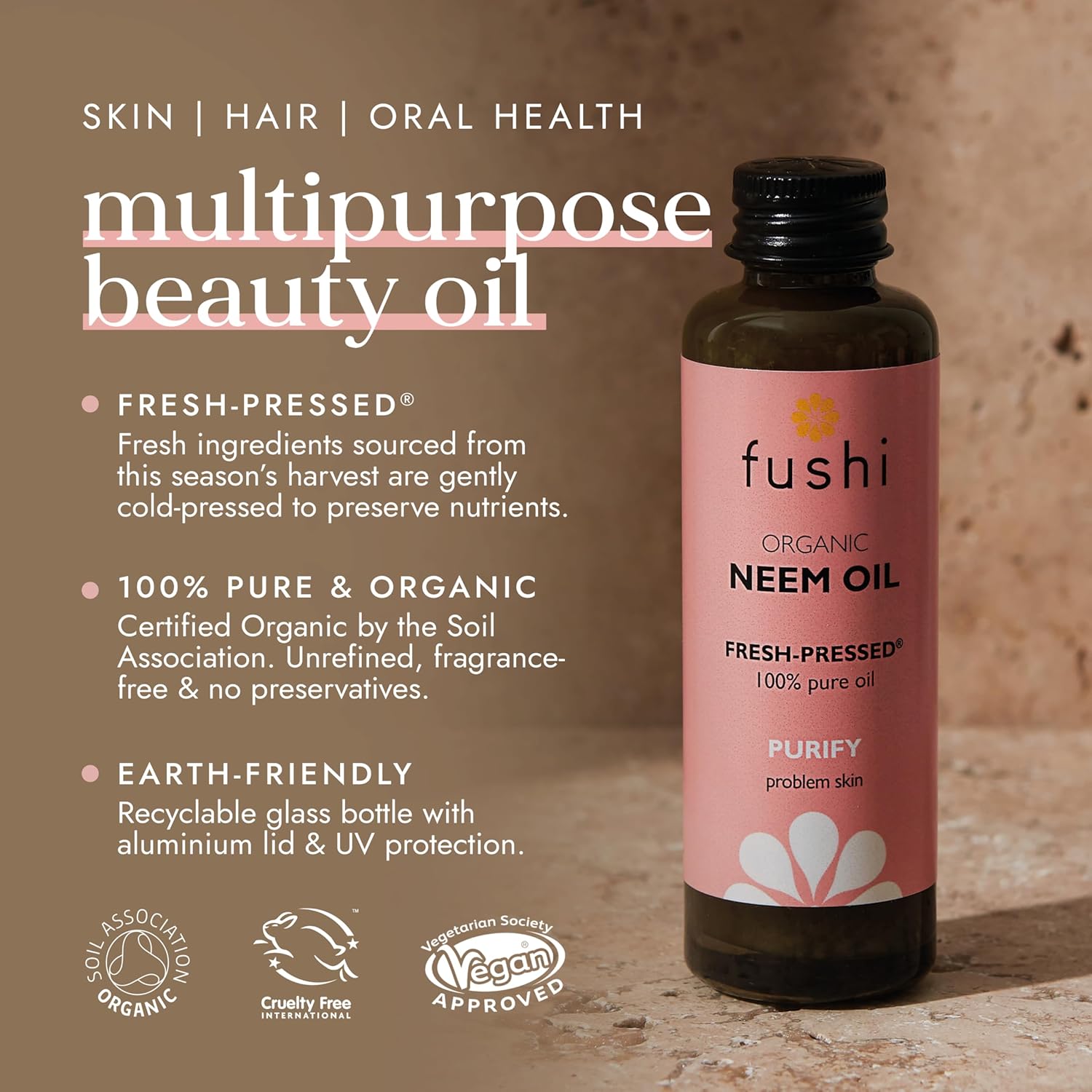 Fushi Organic Neem Oil, Virgin & Fresh-Pressed, Extracted from the Neem Tree, Best for Itchy Scalp, Skin Redness & Irritated Skin, Ethical & Vegan, Manufactured in UK, 50 ml : Amazon.co.uk: Beauty