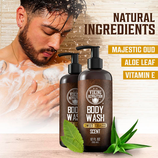 Viking Revolution Men'S Body Wash - Sweet Tobacco Mens Body Wash - Mens Natural Body Wash For Men With Vitamin E And Rosemary Oil - Shower Gel Body Wash Men (12 Fl Oz, Pack Of 2)