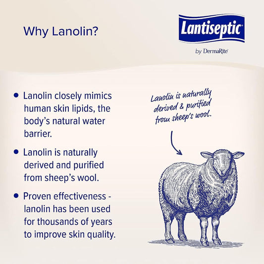 Dermarite Lantiseptic Moisture Shield Original Skin Protectant – 50% Lanolin Enriched Skin Protectant Barrier Cream For Incontinence – Paraben Free, 1 Jar, 4.5Oz