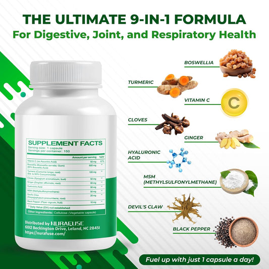 Boswellia With Cloves, Ginger, Turmeric, Vitamin C, Hyaluronic Acid, Msm, Devil'S Claw – Supports Joint Health, Digestive Wellness* & Nutrient Absorption* – Made In The Usa