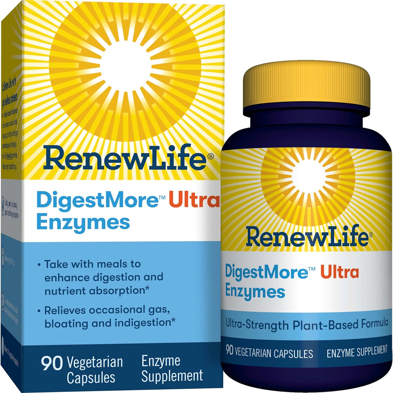 Renew Life Adult DigestMore Ultra Enzymes - Ultra-Strength Plant-Based Digestive Enzyme Formula for Men & Women - 90 Vegetarian Capsules