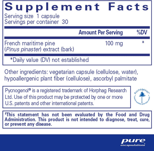 Pure Encapsulations Pycnogenol 100 mg | Hypoallergenic Supplement to Promote Vascular Health and Provide Antioxidant Support | 30 Capsules