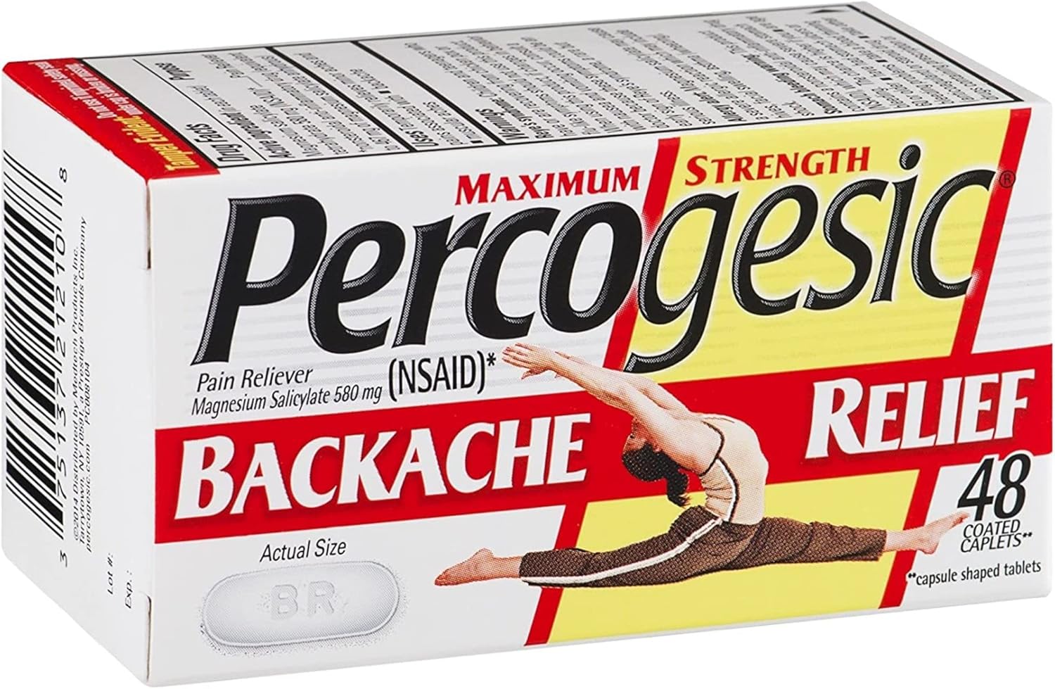 Percogesic Backache Relief Pain Reliever, Maximum Strength, 48 Tablets : Health & Household