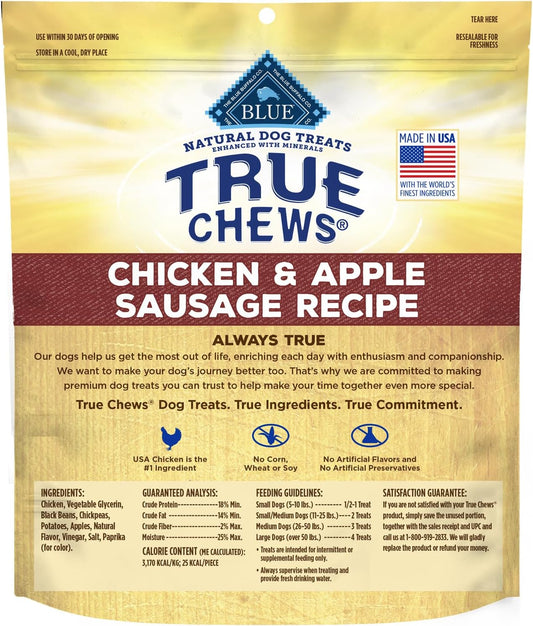 Blue Buffalo True Chews Dog Treats, Made In The Usa With Natural Ingredients, Chicken And Apple Sausage Recipe, 12-Oz. Bag