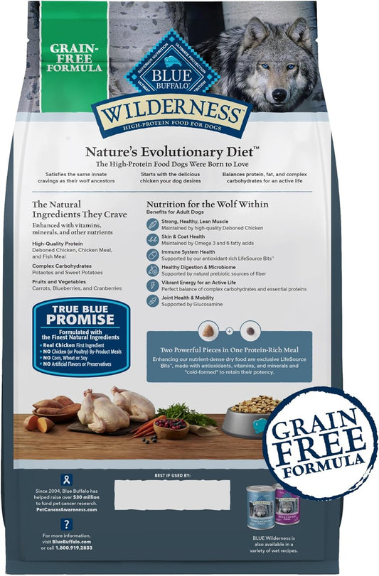 Blue Buffalo Wilderness Adult High-Protein Dry Dog Food With Real Chicken, Grain-Free, Made In The Usa With Natural Ingredients, Chicken, 24-Lb. Bag