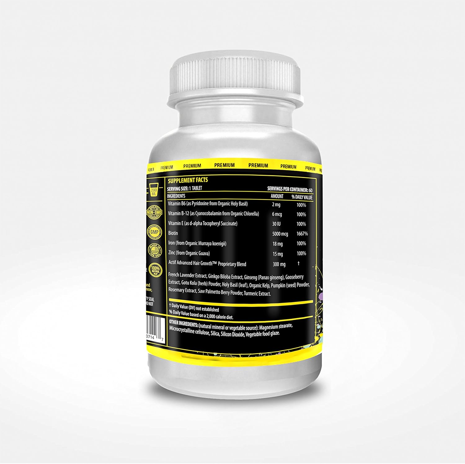 Actif Hair Growth For Men Mega Support 10+, Non-Gmo, Stops 99% Hair Loss, Made In Usa, 60 Count