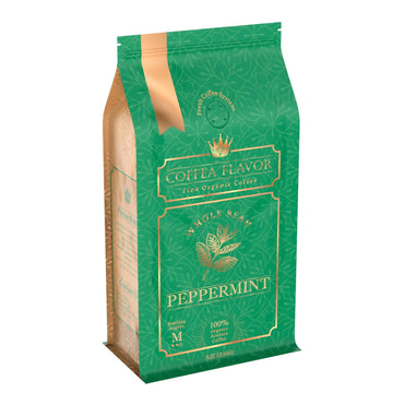Coffea Flavor Peppermint Coffee – Organic, 100% Arabica, Whole Bean, Medium Roast, Usda Organic & Fair Trade, Freshly Roasted, Mint Flavored – 16 Oz Bag