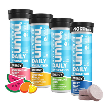 Nuun Energy: Caffeine, B Vitamins, Ginseng, Electrolyte Drink Tablets, Mixed Flavors, 10 Count (Pack Of 4)