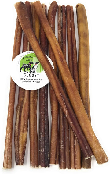 Sancho & Lola's Closet 12-inch Standard Bully Sticks for Dogs Made in USA- 20oz (10-11) Grain-Free All-Natural Dog Beef Pizzle Chews