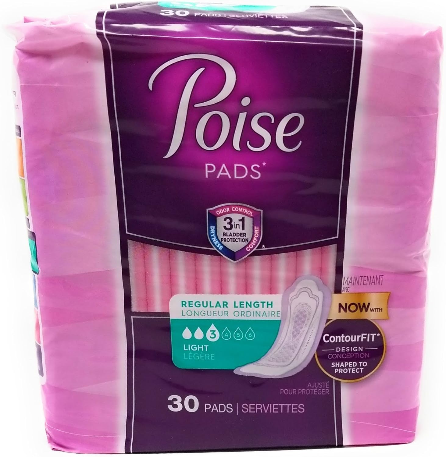 Poise Ultra Thins Light Absorbency Pads, 30 Count (Pack of 2)