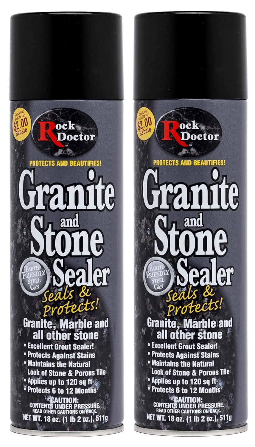 Rock Doctor Granite Sealer for Marble, Stone, and Tile Countertops, Streak-Free Finish with Stain Resistant Moisture Protection, Interior and Exterior Use, Pack of 2