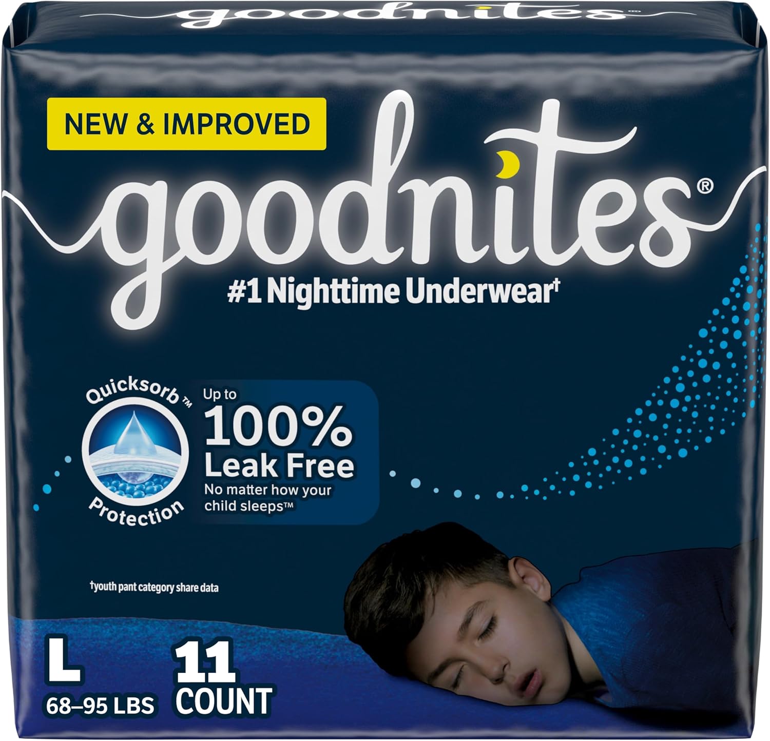 Goodnites Boys' Nighttime Bedwetting Underwear, Size Large (68-95 Lbs), 11 Ct, Packaging May Vary