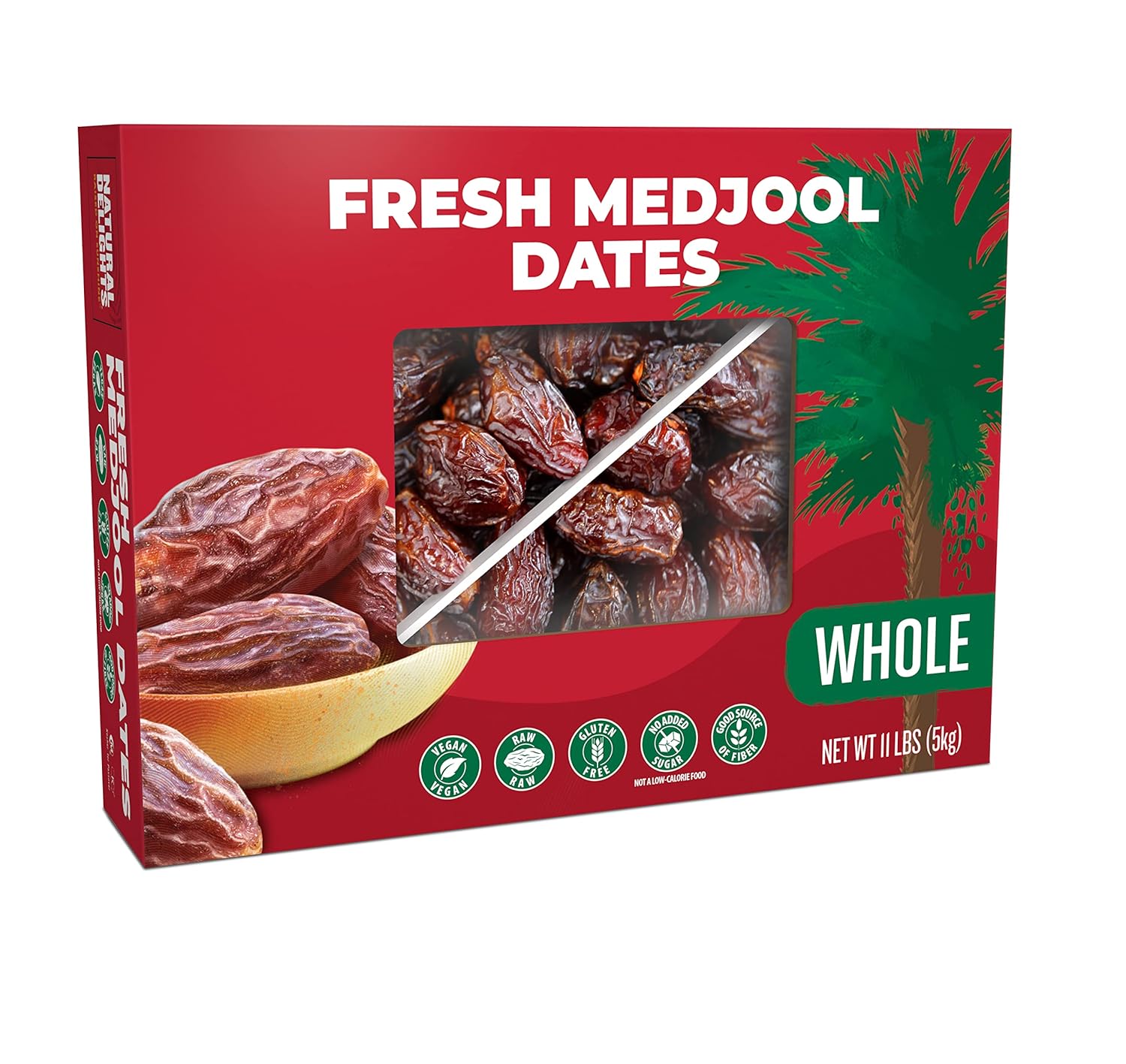Natural Delights Medjool Dates – Large & Plump Whole Dates Medjool, Non-Gmo Verified, Good Source Of Fiber, Naturally Sweet Fruit Snack, Perfect For On-The-Go - Medjool Dates Whole, 11 Lb Box
