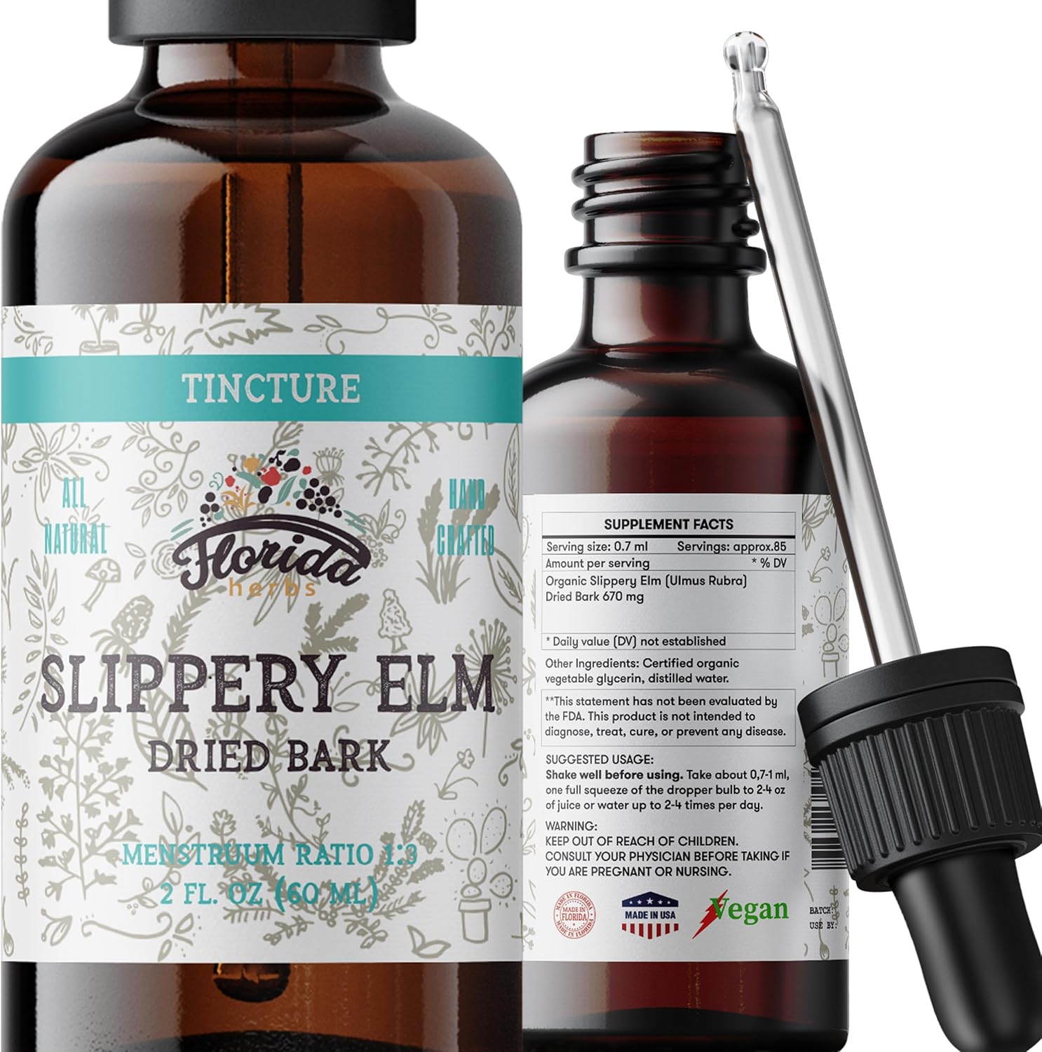 Slippery Elm Drops - Lung, Digestive & Women'S Support - Slippery Elm Dried Bark Tincture Herbal Supplement, Ulmus Rubra, Non-Gmo In Cold-Pressed Organic Vegetable Glycerin, 700 Mg, 2 Fl Oz (60 Ml)