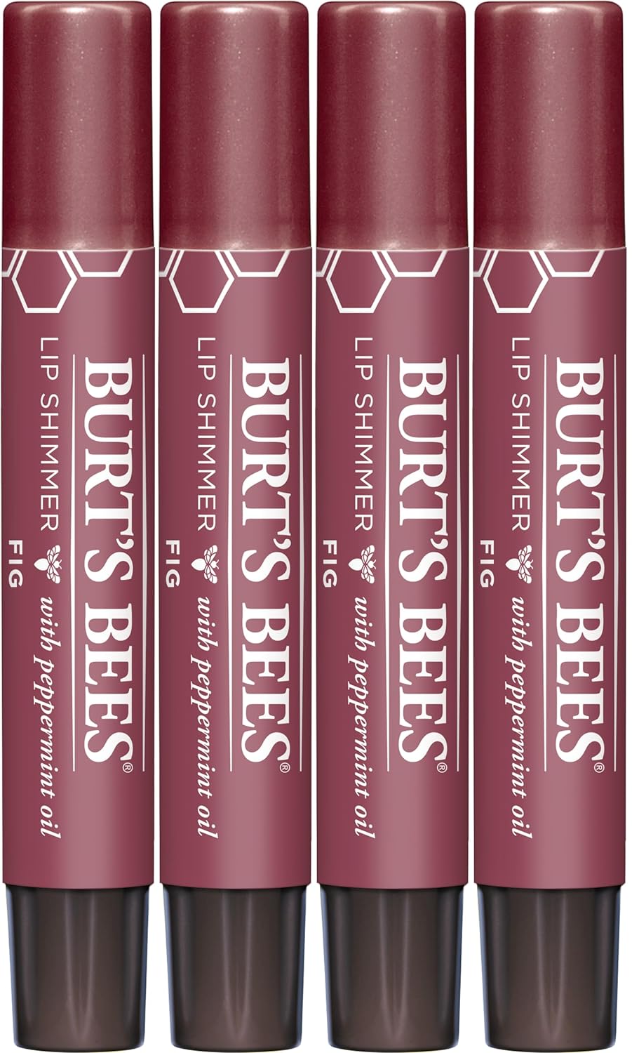 Burt's Bees Shimmer Lip Tint Set, Mothers Day Gifts for Mom Tinted Lip Balm Stick, Moisturizing for All Day Hydration with Natural Origin Glowy Pigmented Finish & Buildable Color, Fig (4 Pack)