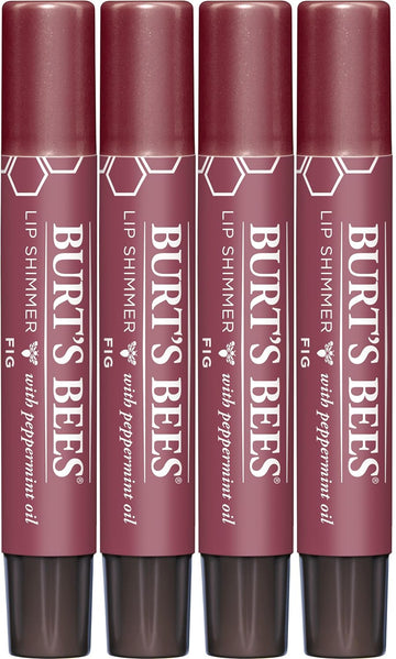 Burt's Bees Shimmer Lip Tint Set, Mothers Day Gifts for Mom Tinted Lip Balm Stick, Moisturizing for All Day Hydration with Natural Origin Glowy Pigmented Finish & Buildable Color, Fig (4 Pack)