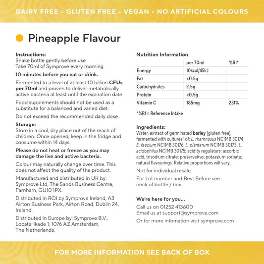 Symprove Pineapple Gut Health Supplement, 12 X 500Ml Probiotic Drink With Live & Active Bacteria, Vegan, Dairy-Free, Water-Based Formula, Daily Digestive Support