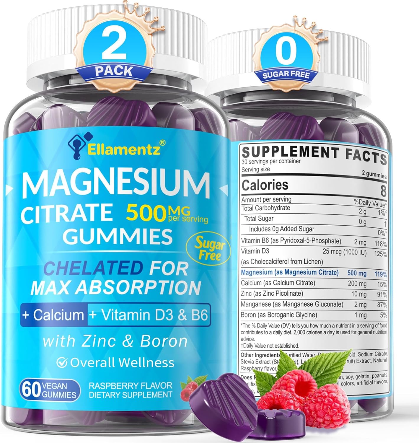 Magnesium Citrate Gummies 500Mg For Women Men Sugar Free, Magnesium Citrate For Constipation | Chelated Magnesium Gummies With B6 For Mood, Calm |Calcium Magnesium Zinc D3 Supplement For Bone & Muscle