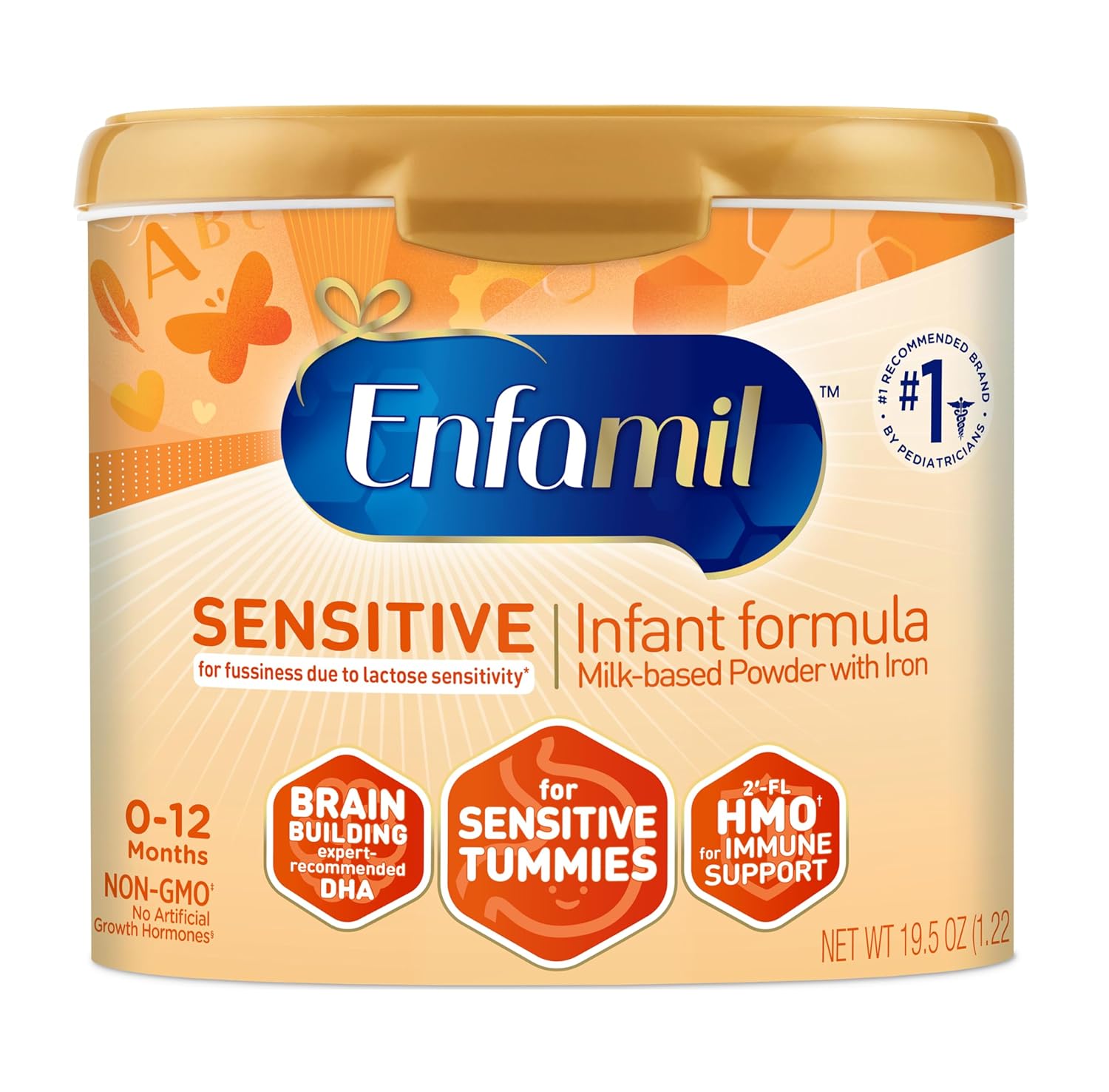 Enfamil Sensitive Baby Formula With Dha, Iron & Prebiotics To Help Support Brain & Immune Support. Lactose Sensitivity Infant Formula Inspired By Breast Milk, Non-Gmo, Powder Can, 19.5 Oz