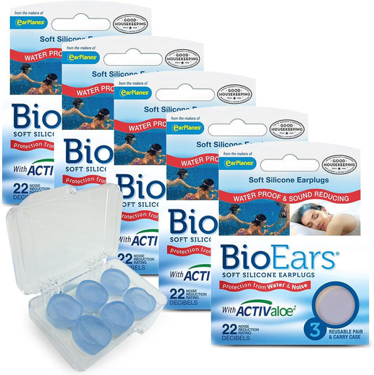 Bio Ears Soft Silicone Earplugs Protection - 3 Pairs (5 Pks (15 Pairs), Light Blue)
