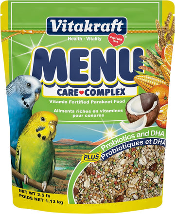 Vitakraft Menu Premium Parakeet Food - Vitamin-Fortified - Daily Pet Bird Food, 2.5 Pounds