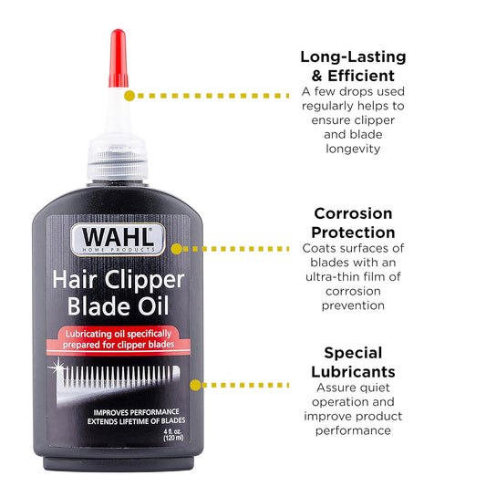 Wahl Premium Hair Clipper Blade Lubricating Oil For Clippers, Trimmers, & Blade Corrosion For Rust Prevention – 4 Fluid Ounces – Model 3310-300A