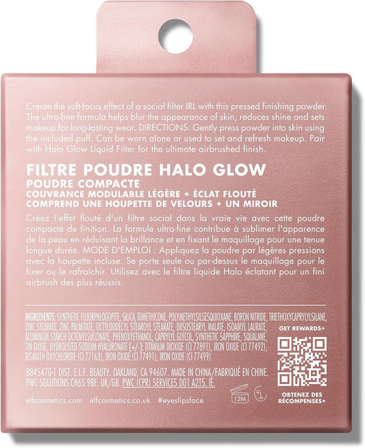 E.L.F. Halo Glow Powder Filter, Pressed Finishing Powder, Buildable Coverage, Crease-Resistant, Blurs The Appearance Of Pores, With Velour Puff And Mirror, Vegan & Cruelty-Free, Medium Neutral