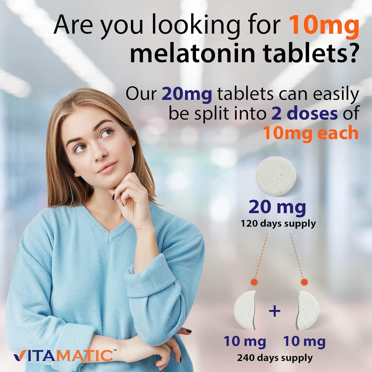 Vitamatic Melatonin 20mg Tablets | Vegetarian, Non-GMO, Gluten Free | HIGH Potency 20 MG | Natural Berry Flavor 120 Tablets : Health & Household