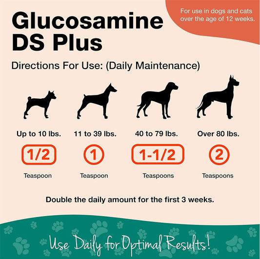 NaturVet Glucosamine DS Plus Hip & Joint Support Liquid Pet Supplement – Level 2 Moderate Care for Dogs & Cats – Includes Glucosamine, MSM, Chondroitin – 32 Oz