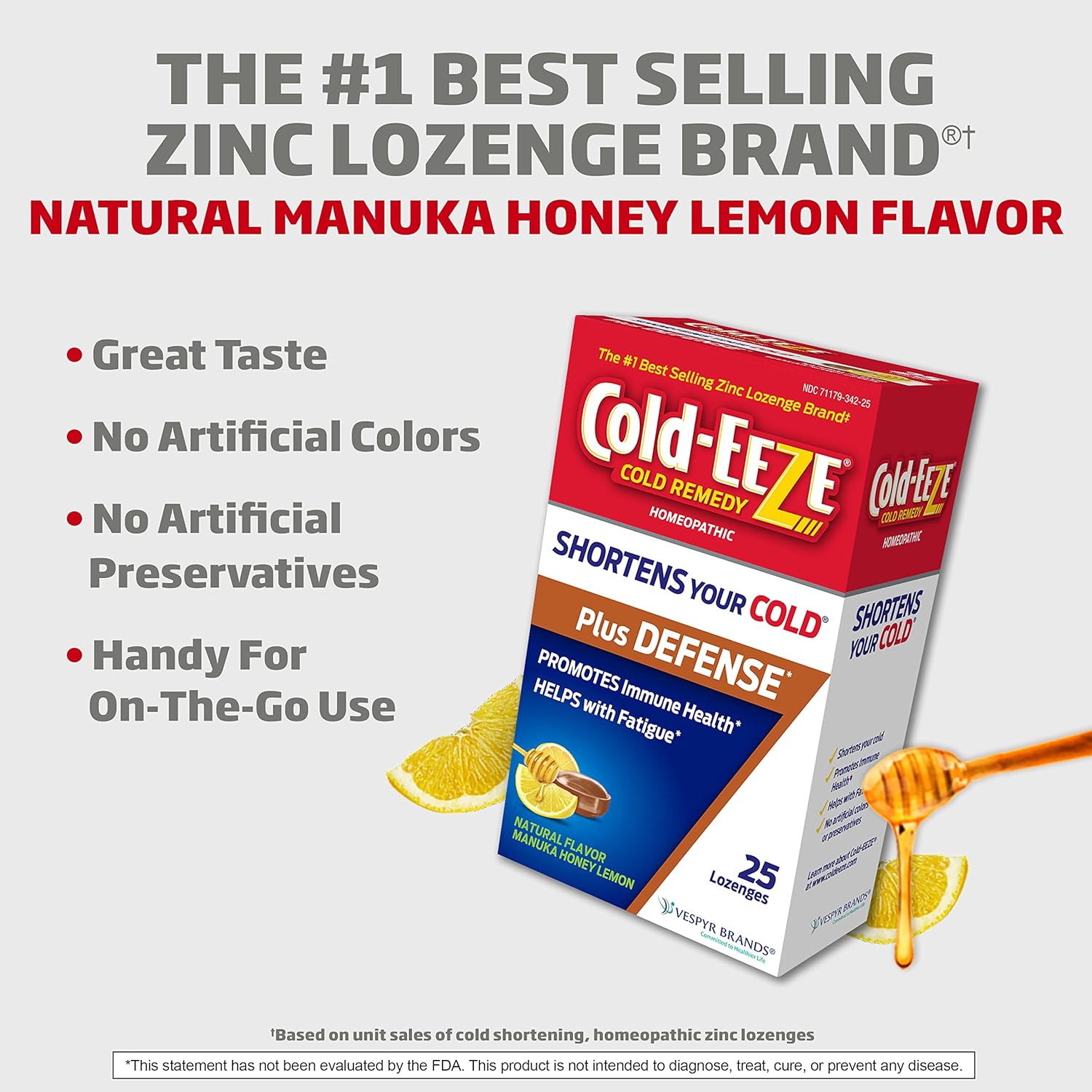 Cold-Eeze Plus Defense Natural Manuka Honey Lemon Zinc Lozenges, Homeopathic Cold Remedy, Shortens Common Cold Symptoms, Promotes Immune Health, Sambucus Nigra, Echinacea And Rose Hips, 25 Ct. : Health & Household