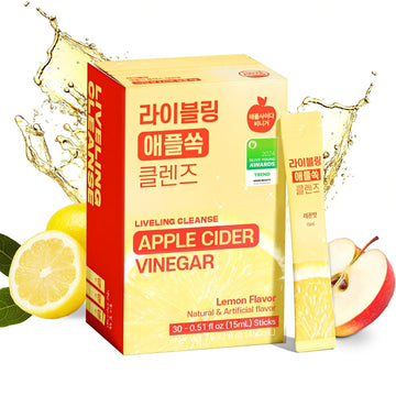 [Liveling] Apple Cider Vinegar Liquid Stick L Lemon Flavor, Natural Cleanse With Premium Nutritional Ingredients, Ph Balance, Zero Sugar, Easy Cut & Easy Mix (30 Sticks)
