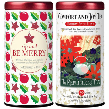 The Republic Of Tea – Limited-Edition Holiday Black Teas - Sip And Be Merry, Comfort And Joy Tea Bundle – 50 Count Tea Bags Each