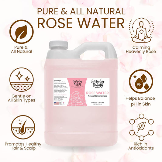 Rose Water & Glycerin Enhanced Facial Toner - 32Oz Bulk Alcohol-Free Vegan All Natural Refreshing For Face And Hair - Uplifts, Calming & Soothing For All Skin Types…