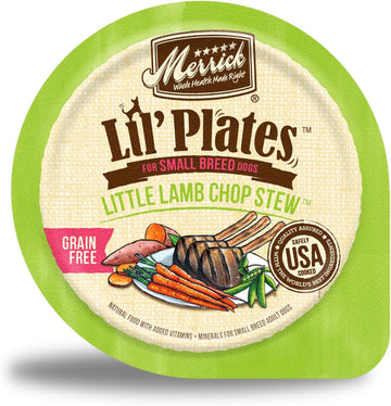 Merrick Lil’ Plates Grain Free And Gluten Free Natural Wet Dog Food For Small Dogs, Soft Little Lamb Chop Stew - (Pack Of 12) 3.5 Oz. Tubs