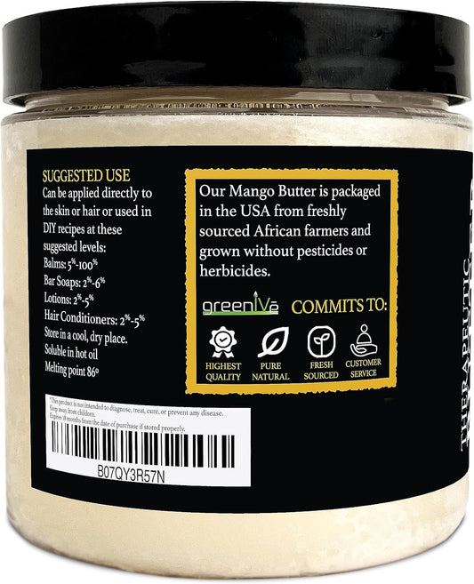 Greenive Virgin Mango Butter 100% Pure Raw Creamy All Natural Skin Moisturizer Unrefined (8 Ounce Jar)