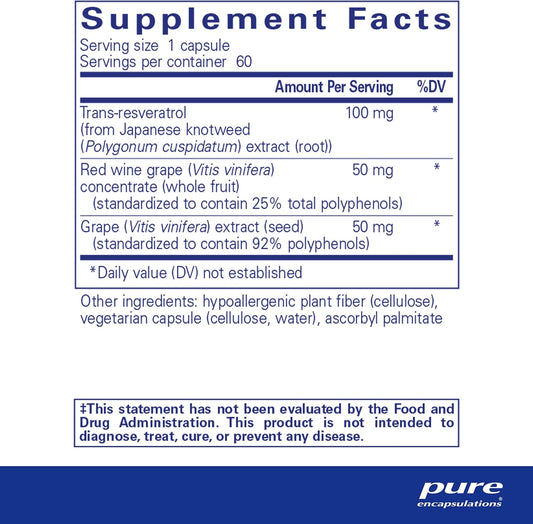 Pure Encapsulations Resveratrol Extra - 100 Mg Trans-Resveratrol - For Healthy Cellular & Cardiovascular Function* - Antioxidants Supplement - Non-Gmo & Gluten Free - 60 Capsules