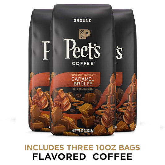 Peet's Flavored Coffee, Caramel Brulee Ground Coffee, Light Roast, 10 Oz (Pack of 3)