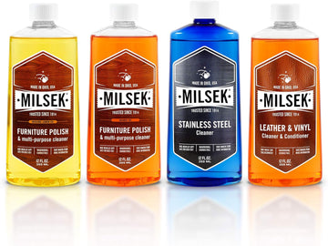 Milsek Furniture Polish Variety Pack: Lemon Oil, Orange Oil, Stainless Steel Cleaner, and Leather Cleaner - 4-Pk, 12 fl oz