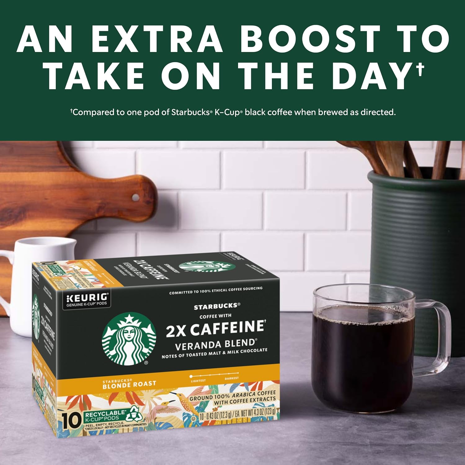 Starbucks K-Cup Coffee Pods, Starbucks Blonde Roast Coffee With 2X Caffeine Veranda Blend For Keurig Coffee Makers, 100% Arabica, 6 Boxes (60 Pods Total) : Everything Else