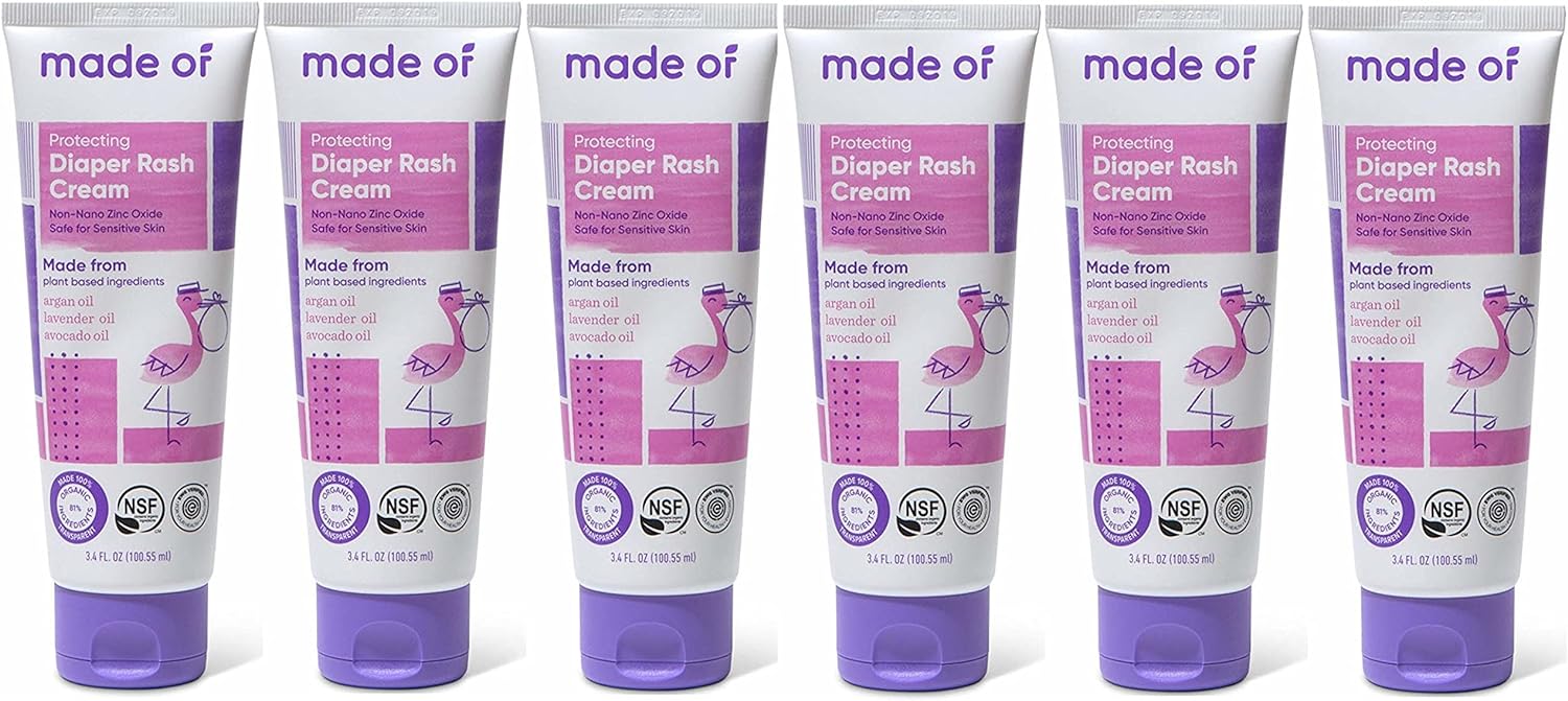 Organic Diaper Cream by Made Of - NSF Organic - Fragrance Free - Organic Diaper Ointment for Sensitive Skin and Irritation - Made in USA - 3.4oz (Fragrance Free, 6-Pack)