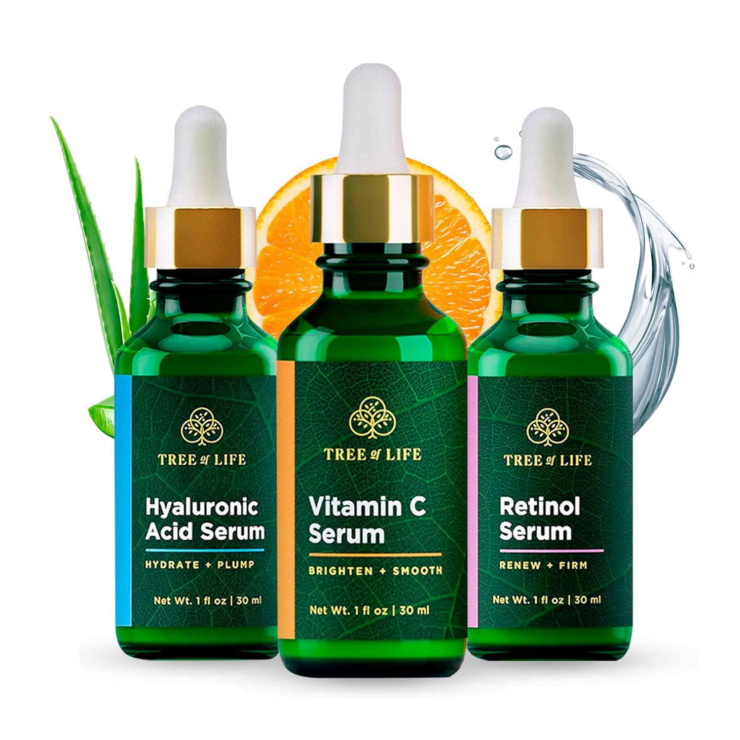 Tree Of Life Beauty Facial Skin Care Set, Brightening, Firming, Hydrating, Dry Face, Dermatologist Tested - Retinol Serum And Hydrating Hyaluronic Acid - Skin Care Kit, 2 Count Of 1 Fl Oz