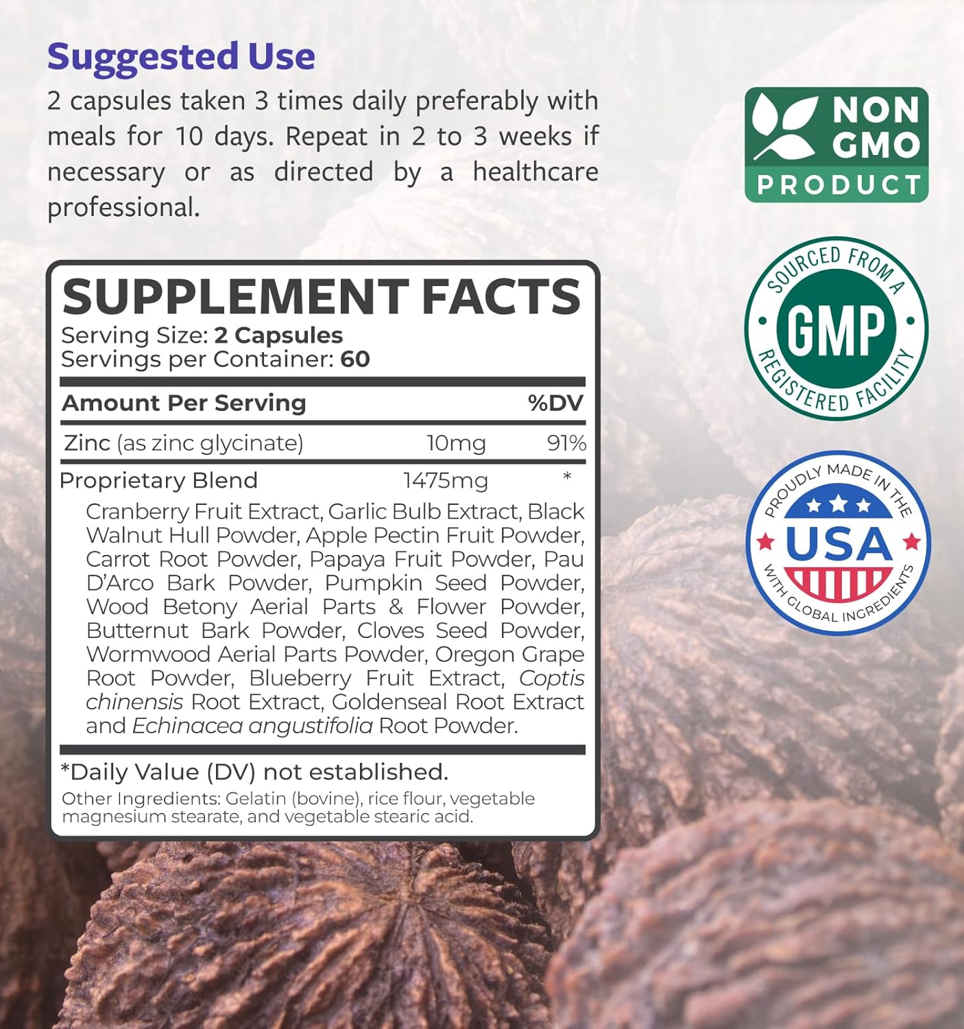 Intestinal Guard (Non-GMO) Maintain Intestinal Health - Potent Natural Formula with Wormwood, Black Walnut, Goldenseal, Pau D'Arco, Clove, Garlic, More - All In One Supplement -120 Capsules (No Pills) : Health & Household