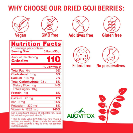 Organic Goji Berries Dried 16 Oz | Raw, Vegan, Gluten Free Dried Goji Berries Organic Dried | High Plant Based Protein, Vitamin A & Iron | Gogi Berry Snack No | Gogi Berries Dried | Goji Berry Organic