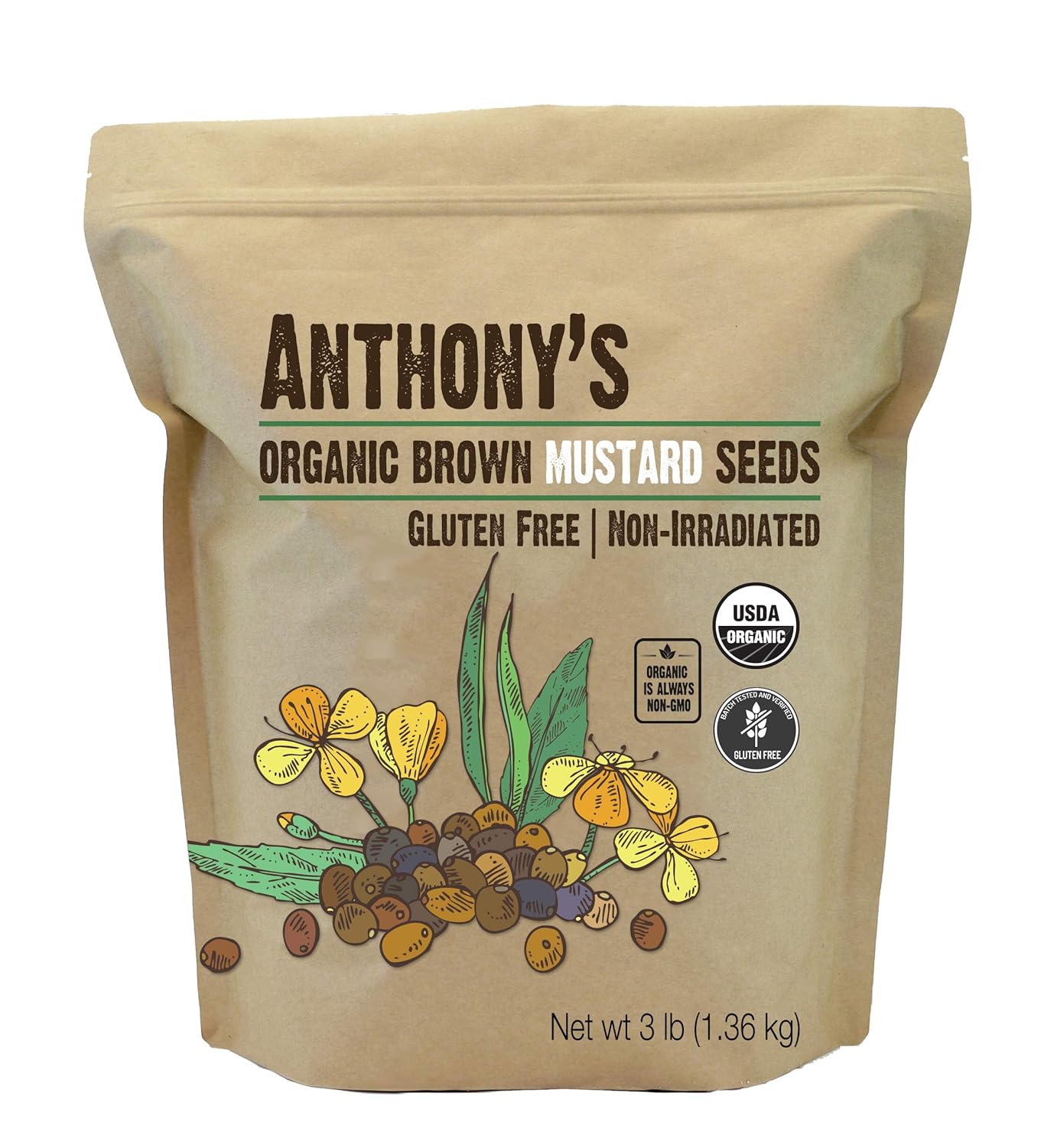 Anthony'S Organic Brown Mustard Seeds, 3 Lb, Gluten Free, Non Gmo, Keto Friendly