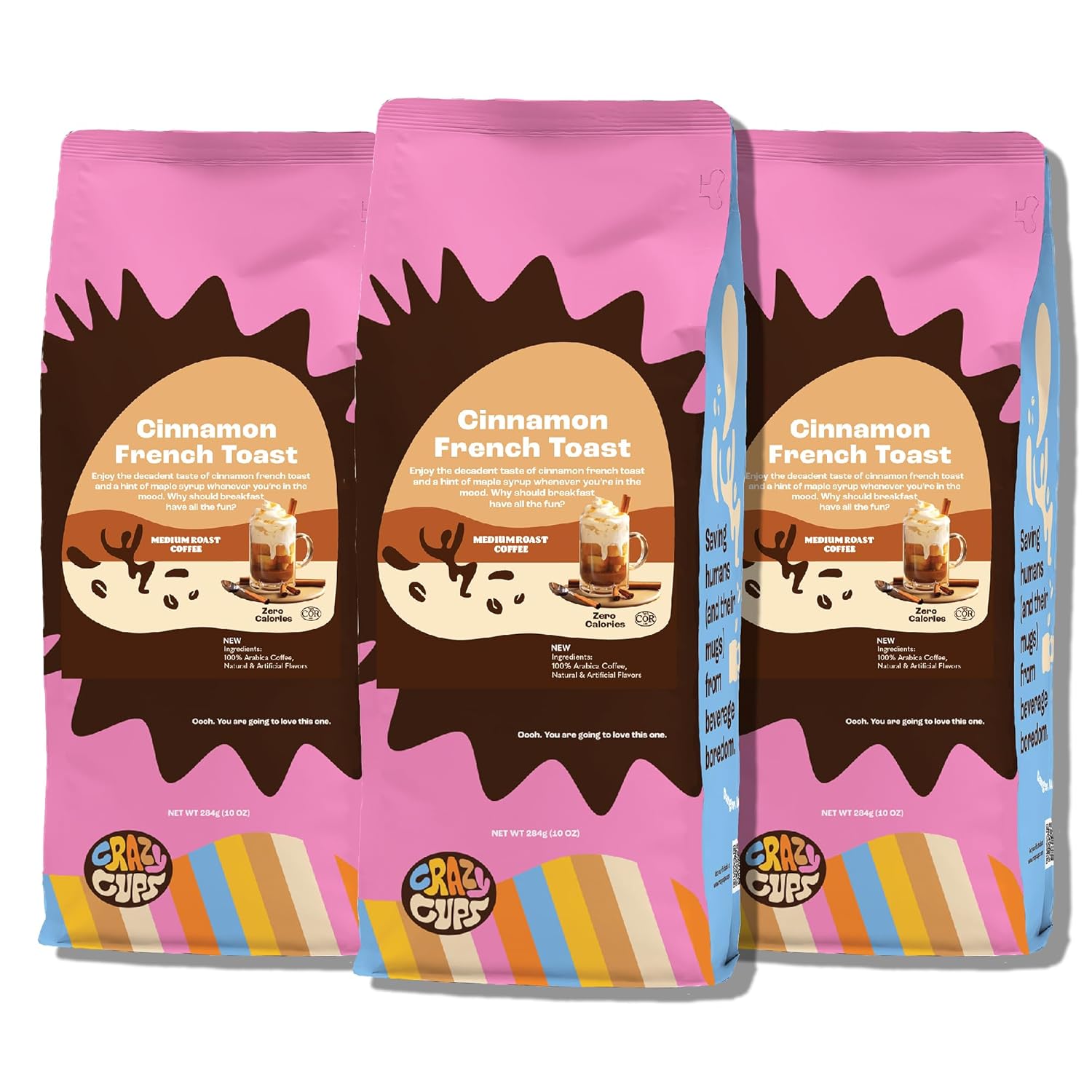 Crazy Cups Flavored Ground Coffee, Cinnamon French Toast, In 10 Oz Bags, For Brewing Flavored Hot Or Iced Coffee, 3 Pack