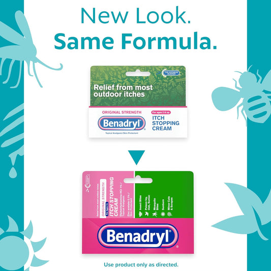 Benadryl Original Strength Itch Stopping Anti-Itch Cream, Diphenhydramine Hcl Topical Analgesic & Zinc Acetate Skin Protectant, Relief From Most Outdoor Itches, 1 Oz (Pack Of 2)